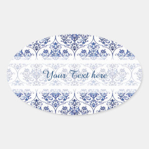 Flourish Damask Pattern - blauw Ovale Sticker