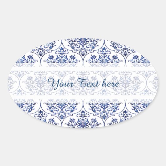 Flourish Damask Pattern - blauw Ovale Sticker (Voorkant)