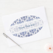 Flourish Damask Pattern - blauw Ovale Sticker (Envelop)