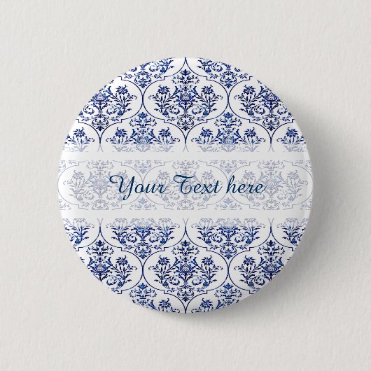 Flourish Damask Pattern - blauw Ronde Button 5,7 Cm (Voorkant)