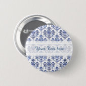 Flourish Damask Pattern - blauw Ronde Button 5,7 Cm (Voorkant /achterkant)