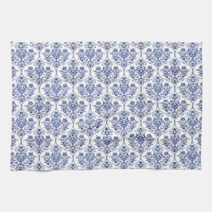 Flourish Damask Pattern - blauw Theedoek