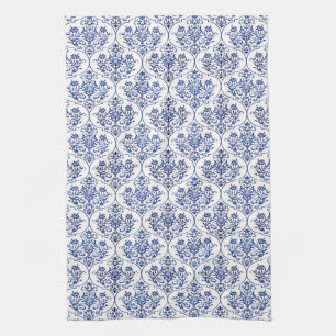 Flourish Damask Pattern - blauw Theedoek