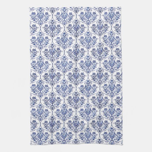 Flourish Damask Pattern - blauw Theedoek (Verticaal)