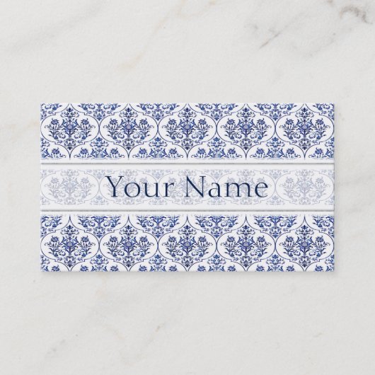 Flourish Damask Pattern - blauw Visitekaartje (Voorkant)