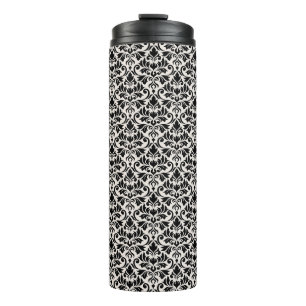 Flourish Damask Rpt Patroon Zwart op Crème Thermosbeker