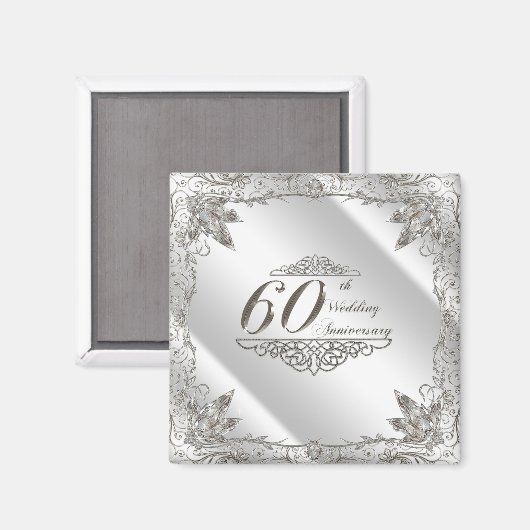 Flourish Diamond 60th Wedding Jubileum Magnet (Voorkant / Achterkant)