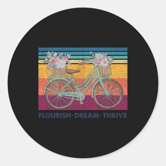 Flourish Dream Thrive Floral Bike Subtle 8647 Trum Ronde Sticker (Voorkant)