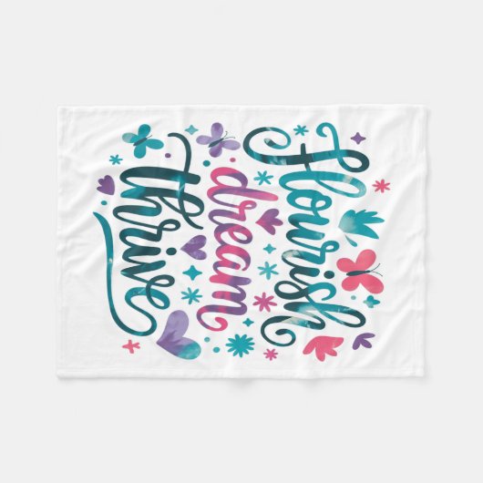 Flourish Dream Thrive Motivational Fleece Deken (Voorkant (Horizontaal))