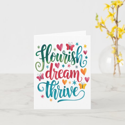 Flourish Dream Thrive Motivational  Kaart (Gele Bloem)