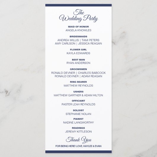 Flourish Elegant Bruiloft Programma | marineblauw Programmakaart (Achterkant)