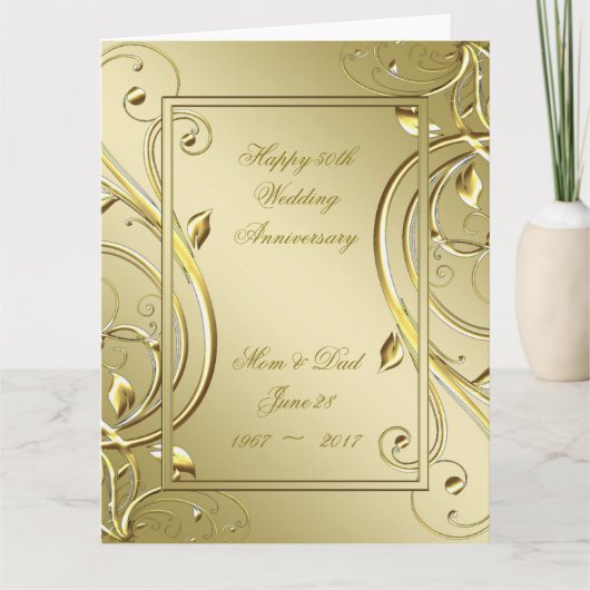 Flourish Gold 50th Wedding Jubileum 8,5 x 11 Kaart (Voorkant)