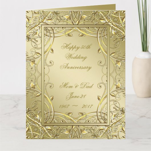 Flourish Gold 50th Wedding Jubileum 8.5x11 Kaart (Voorkant)