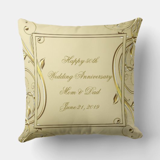 Flourish Gold 50th Wedding Jubileum Foto Kussen (Achterkant)