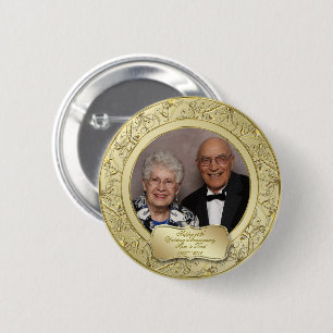 Flourish Gold 50th Wedding Jubileum Foto Ronde Button 5,7 Cm