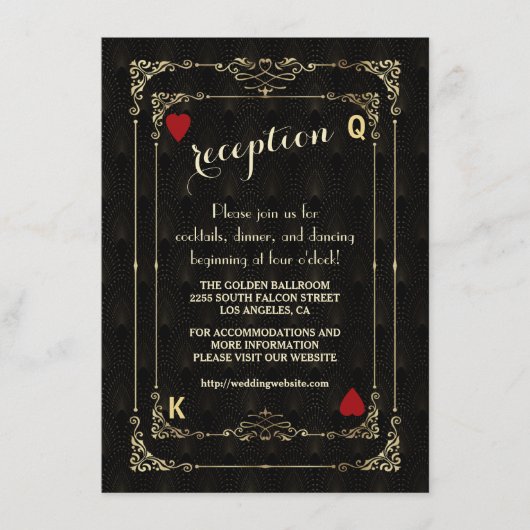 Flourish Gold Art Deco Casino Trouwdetails Informatiekaartje (Voorkant)