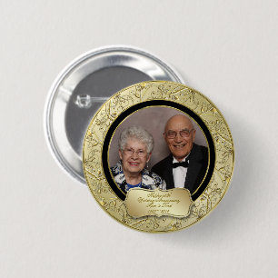 Flourish Gold Black 50th Wedding Jubileum Foto Ronde Button 5,7 Cm