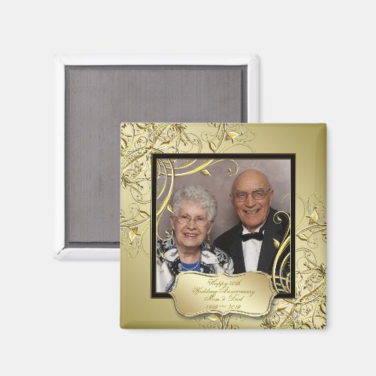 Flourish Gold Black Jubileum 50th Wedding Magneet (Voorkant / Achterkant)