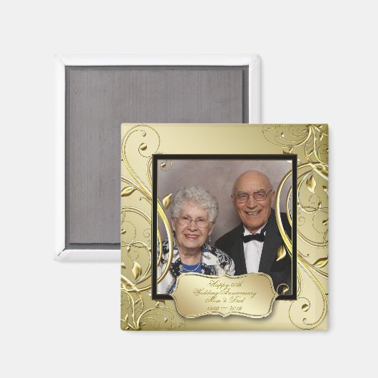 Flourish Gold Black Jubileum 50th Wedding Magneet (Voorkant / Achterkant)