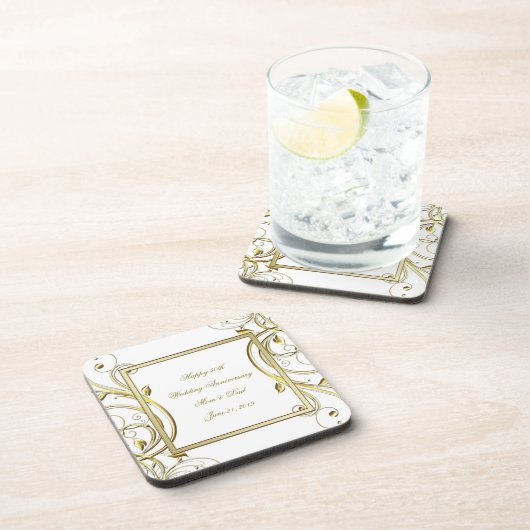 Flourish Gold White 50th Wedding Jubileum Bier Onderzetter (Rechterzijde)