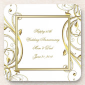 Flourish Gold White 50th Wedding Jubileum Bier Onderzetter (Voorkant)