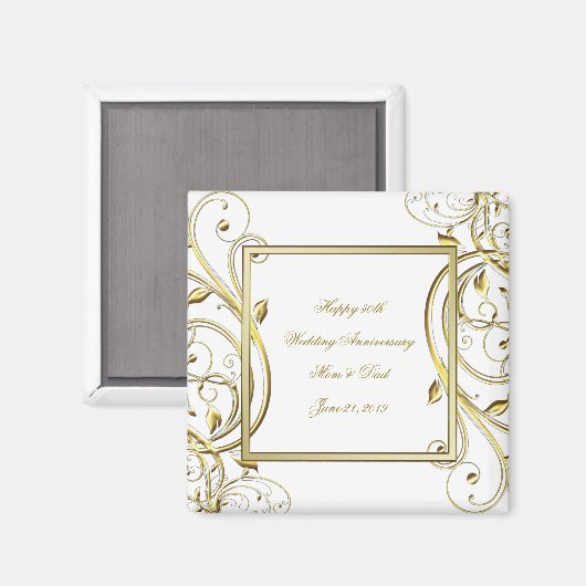 Flourish Gold White 50th Wedding Jubileum Magneet (Voorkant / Achterkant)