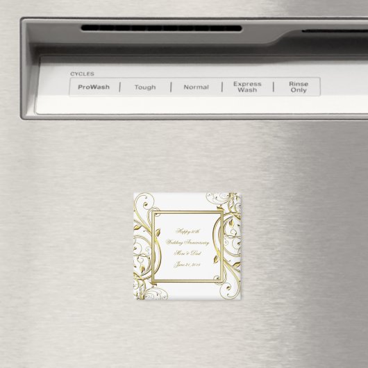 Flourish Gold White 50th Wedding Jubileum Magneet (Insitu (Vaatwasser))