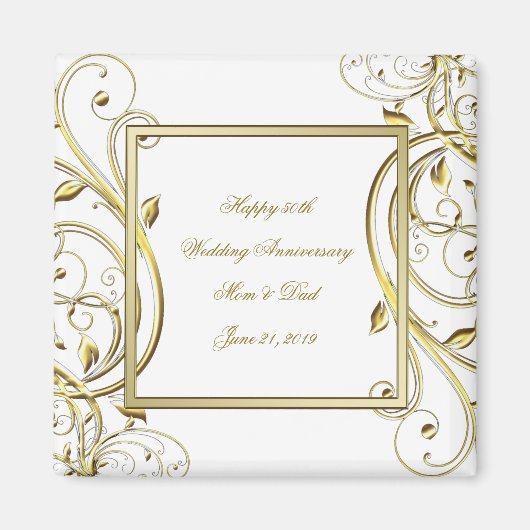 Flourish Gold White 50th Wedding Jubileum Magneet (Voorkant)