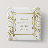 Flourish Gold White 50th Wedding Jubileum Vierkante Button 5,1 Cm (Voorkant)