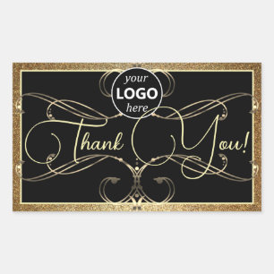 Flourish Golden Dank u Etiketten Logo rechthoek