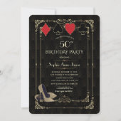 Flourish Goud Art Deco Casino Vegas Poker Verjaard Kaart (Voorkant)