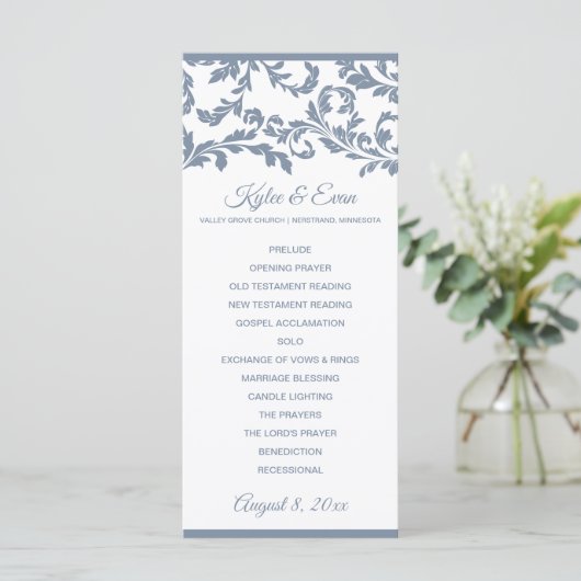 Flourish Hoge Elegante Trouwprogramma | Stofblauw Programmakaart (Staand voorkant)