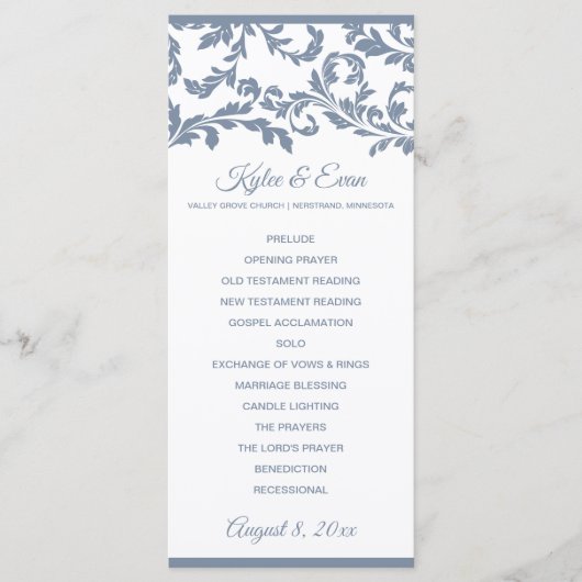 Flourish Hoge Elegante Trouwprogramma | Stofblauw Programmakaart (Voorkant)