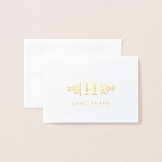 Flourish Monogram Gold Foil Stationery Kaart (Voorkant met envelop)