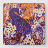 Flourish Peacock Floral Vierkante Klok (Voorkant)