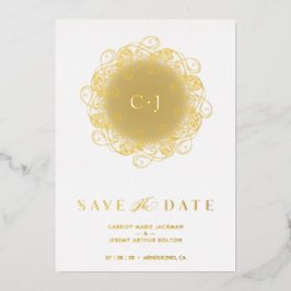 Flourish Real Golden Ornament Initials Wedding Folie Uitnodiging
