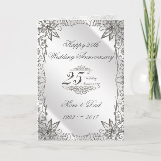 Flourish Silver 25th Huwelijksjubileum Kaart (Voorkant)