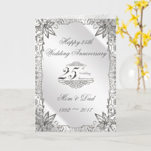 Flourish Silver 25th Trouwdag Kaart (Gele Bloem)