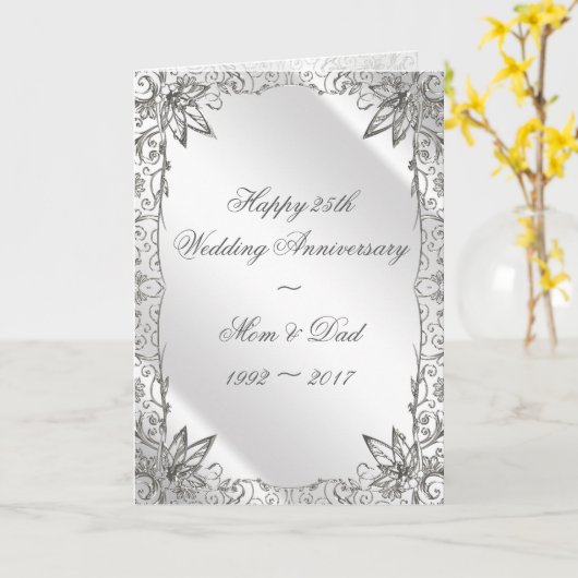 Flourish Silver 25th Trouwdag Kaart (Gele Bloem)