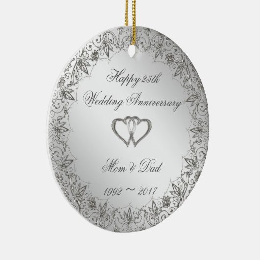 Flourish Silver 25th Wedding Jubileum Ceramic O Keramisch Ornament (Rechts)