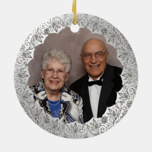 Flourish Silver 25th Wedding Jubileum Ceramic O Keramisch Ornament (Achterkant)