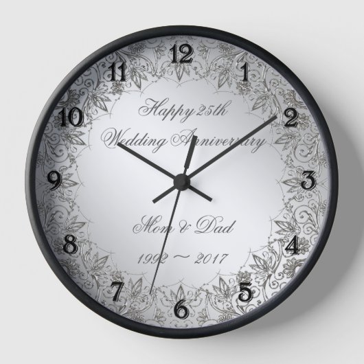 Flourish Silver 25th Wedding Jubileum Clock (Voorkant)