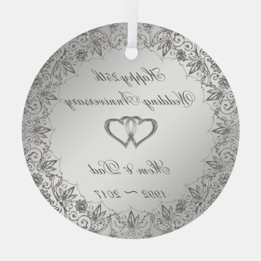Flourish Silver 25th Wedding Jubileum  Glas Ornament (Achterkant)