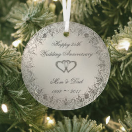 Flourish Silver 25th Wedding Jubileum  Glas Ornament