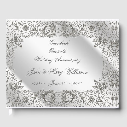 Flourish Silver 25th Wedding Jubileum Guestbook Gastenboek (Voorkant)