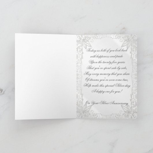 Flourish Silver 25th Wedding Jubileum Kaart (Binnen)