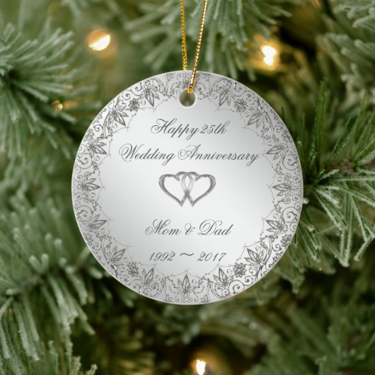 Flourish Silver 25th Wedding Jubileum Keramisch Ornament (Boom)