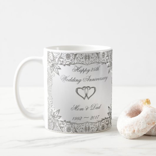 Flourish Silver 25th Wedding Jubileum Koffiemok (Met donut)