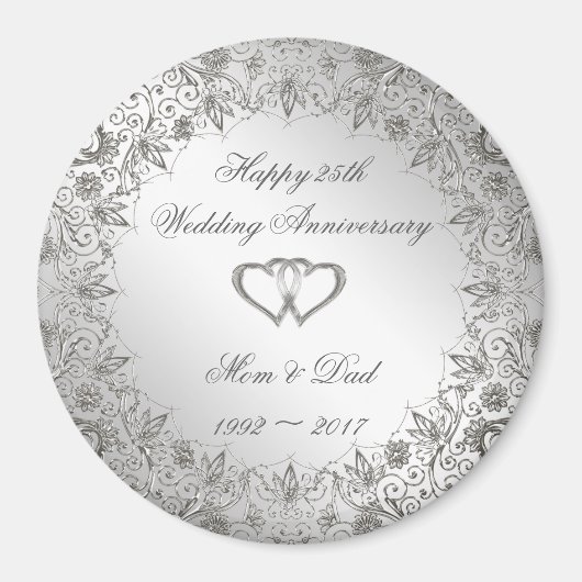 Flourish Silver 25th Wedding Jubileum Magneet (Voorkant)