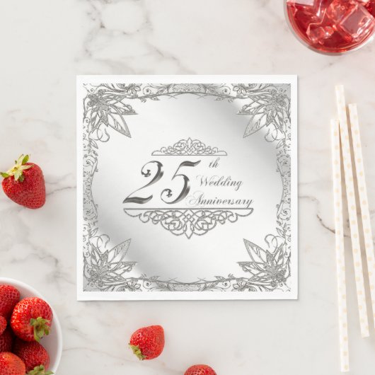 Flourish Silver 25th Wedding Jubileum Napkins Servet (Insitu)